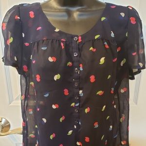 GAP Like New Ladies Sheer Blouse Navy Blue Sz M